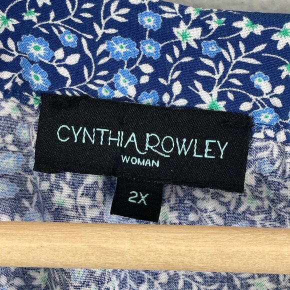 Cynthia Rowley Womens Plus 2X Blue Floral Rayon Blouse Top 3/4 Sleeve Shirt - Picture 4 of 10